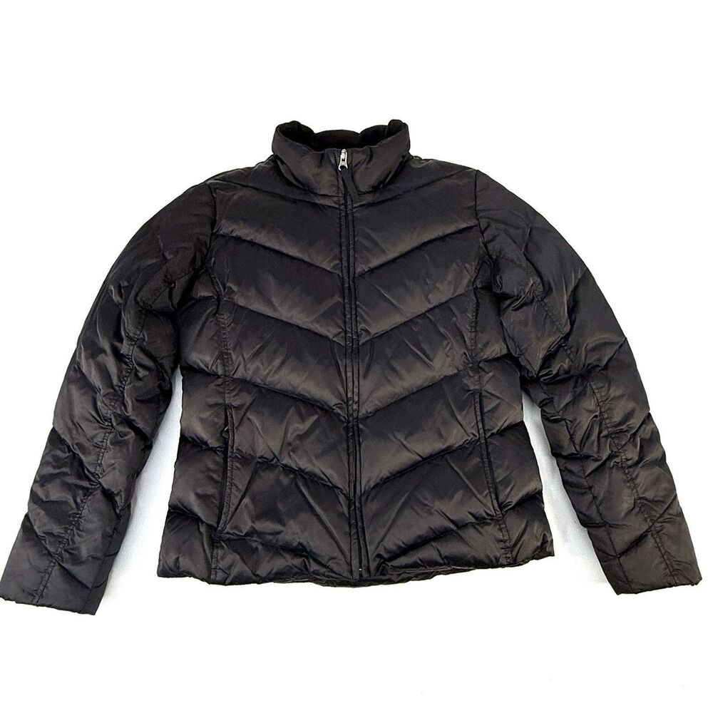 Eddie Bauer Black Puffer Jacket Women's Medium Goose Down Fill Polyester Lining